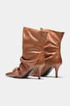 Shop_Oroh_Tan Buckles, Studs Itziar Ruched Pointed Toe Ankle Boots With 