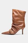 Oroh_Tan Buckles, Studs Itziar Ruched Pointed Toe Ankle Boots With _Online