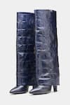 Oroh Blue Katherine Crocodile Textured Genuine Leather Long Boots at Aza Fashions Oroh_Blue Katherine Crocodile Textured Genuine Leather Long Boots _at_Aza_Fashions
