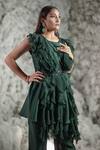 Negra Elegante_Green Organza, Chanderi Round Ruffle Top And Pant Set_Online_at_Aza_Fashions