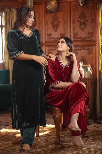 Deep Purple velvet kaftan with zardozi and jewel stones hand embroidery