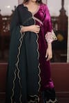 Negra Elegante_Magenta Silk Velvet Hand Embroidered Zardozi V Anarkali Palazzo Set  _at_Aza_Fashions