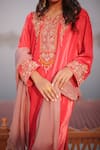 Shop_Negra Elegante_Red Velvet Embroidered Pearl Notched Round Neck Phiran Set  _Online_at_Aza_Fashions