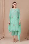 Buy_Aariyana Couture_Green Georgette, Cotton Satin, Cotton, Lycra Embroidery Round Neck Kurta Set_at_Aza_Fashions