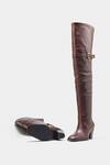 Oroh_Brown Buckles Paloma Genuine Leather Knee High Boots _at_Aza_Fashions