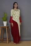 Buy_Aariyana Couture_Cream Georgette, Modal Beads, Sequins Round Neck Printed Draped Tunic