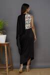 Shop_Aariyana Couture_Black Modal, Satin Round Neck Printed Draped Dress_at_Aza_Fashions