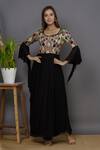 Buy_Aariyana Couture_Black Georgette, Modal Sequins, Beads Round Neck Printed Draped Tunic_at_Aza_Fashions