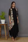 Aariyana Couture Black Viscose, Georgette, Bamboo Sequins, Beads Asymmetric Dress With Jacket at Aza Fashions Aariyana Couture_Black Viscose, Georgette, Bamboo Sequins, Beads Asymmetric Dress With Jacket_at_Aza_Fashions