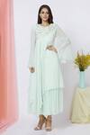 Buy_Aariyana Couture_Green Georgette, Bamboo Sequins Round Neck Layered Tunic_at_Aza_Fashions