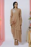 Buy_Aariyana Couture_Brown Beads High Neck Embroidered Draped Kurta_Online_at_Aza_Fashions