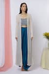 Buy_Aariyana Couture_Blue Georgette, Silk Embroidery Sweetheart , Open Draped Skirt Set