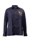 Rohit Bal_Blue Poplin Embroidery Bird Placement Shirt _Online_at_Aza_Fashions