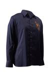 Rohit Bal_Blue Poplin Embroidery Bird Placement Shirt _at_Aza_Fashions
