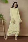 Buy_Aariyana Couture_Yellow Georgette, Bamboo, Silk Embroidery Round Neck Kurta With Pants_at_Aza_Fashions