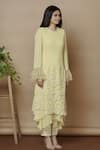 Buy_Aariyana Couture_Yellow Georgette, Bamboo, Silk Embroidery Round Neck Kurta With Pants_Online_at_Aza_Fashions
