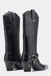 Shop_Oroh_Black Studs, Buckles Olivia Genuine Leather Long Boots With Block Heel _at_Aza_Fashions