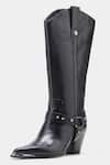 Buy_Oroh_Black Studs, Buckles Olivia Genuine Leather Long Boots With Block Heel _Online_at_Aza_Fashions