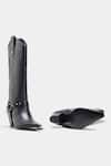 Oroh_Black Studs, Buckles Olivia Genuine Leather Long Boots With Block Heel _at_Aza_Fashions