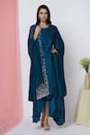 Buy_Aariyana Couture_Blue Georgette, Tussar Embroidery Round Neck Draped Tunic_at_Aza_Fashions