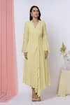 Aariyana Couture Yellow Georgette Embroidery, Sequins V-neck Asymmetric Flared Tunic at Aza Fashions Aariyana Couture_Yellow Georgette Embroidery, Sequins V-neck Asymmetric Flared Tunic_at_Aza_Fashions