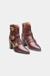 Buy_Oroh_Brown Buckles Teresa Detail Genuine Leather Ankle Boots _at_Aza_Fashions
