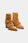 Buy_Oroh_Tan Buckles Teresa Detail Block Heel Ankle Boots _at_Aza_Fashions