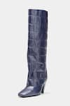Oroh_Navy Patricia Midnight Crocodile Embossed Long Boots _Online_at_Aza_Fashions