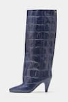 Oroh_Navy Patricia Midnight Crocodile Embossed Long Boots _at_Aza_Fashions