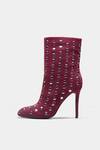 Oroh_Maroon Studs Eliana Embellished Pencil Heel Ankle Boots _at_Aza_Fashions