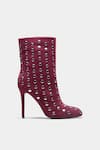 Buy_Oroh_Maroon Studs Eliana Embellished Pencil Heel Ankle Boots 