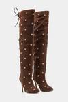 Buy_Oroh_Brown Studs Dolores Studded Knee High Boots _at_Aza_Fashions