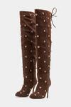 Buy_Oroh_Brown Studs Dolores Studded Knee High Boots _Online_at_Aza_Fashions