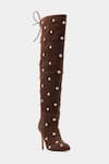 Oroh_Brown Studs Dolores Studded Knee High Boots _at_Aza_Fashions