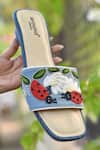 Buy_Around Always_Blue Denim Ladybug And Floral Embroidered Flats _at_Aza_Fashions