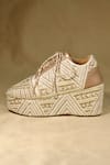 Around Always Gold Gaatha Geometric Beadwork And Pearl Embroidered Sneaker Wedges Online at Aza Fashions Around Always_Gold Gaatha Geometric Beadwork And Pearl Embroidered Sneaker Wedges _Online_at_Aza_Fashions