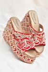 Buy_Around Always_Red Zari, Embroidery, Beads, Leela Peacock Motif Zardozi Handwork Bridal Wedges _at_Aza_Fashions