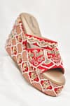 Shop_Around Always_Red Zari, Embroidery, Beads, Leela Peacock Motif Zardozi Handwork Bridal Wedges _at_Aza_Fashions