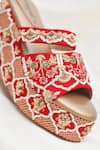 Around Always_Red Zari, Embroidery, Beads, Leela Peacock Motif Zardozi Handwork Bridal Wedges _Online_at_Aza_Fashions