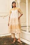 Dash And Dot_Ivory Brocade, Silk Embroidery, Zari Round Neck Banaras A-line Jacket _at_Aza_Fashions