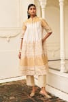 Buy_Dash And Dot_Ivory Brocade, Silk, Linen Embroidery, Metallic Banaras Jacket And Pant Set _at_Aza_Fashions