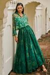 Dash And Dot Emerald Green Viscose, Brocade, Silk Collared Printed Organza Maxi Skirt Set Online at Aza Fashions Dash And Dot_Emerald Green Viscose, Brocade, Silk Collared Printed Organza Maxi Skirt Set _Online_at_Aza_Fashions