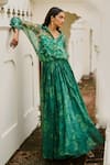 Buy Dash And Dot Emerald Green Viscose, Brocade, Silk Collared Printed Organza Maxi Skirt Set Online at Aza Fashions Buy_Dash And Dot_Emerald Green Viscose, Brocade, Silk Collared Printed Organza Maxi Skirt Set _Online_at_Aza_Fashions