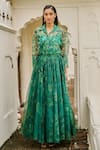 Buy Dash And Dot Emerald Green Viscose, Brocade, Silk Collared Printed Organza Maxi Skirt Set at Aza Fashions Buy_Dash And Dot_Emerald Green Viscose, Brocade, Silk Collared Printed Organza Maxi Skirt Set _at_Aza_Fashions