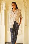 Shop_Dash And Dot_Beige Cotton, Lurex, Polyester Collared Mughal Print Shirt _Online_at_Aza_Fashions