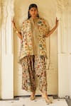 Buy_Dash And Dot_Beige Bemberg Embroidery, Metallic Thread Mandarin Collar Garden Print Tunic 