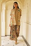 Dash And Dot_Multi Color Bemberg Embroidery, Metallic Thread Garden Print Tunic And Salwar Set _Online_at_Aza_Fashions