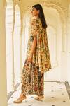 Shop_Dash And Dot_Multi Color Bemberg Embroidery, Metallic Thread Garden Print Tunic And Salwar Set _at_Aza_Fashions