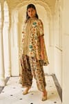Dash And Dot_Multi Color Bemberg Embroidery, Metallic Thread Garden Print Tunic And Salwar Set _at_Aza_Fashions