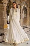 Dash And Dot_Ivory Polyester, Viscose Zari Round Neck Crushed Gota Weave Tunic _Online_at_Aza_Fashions